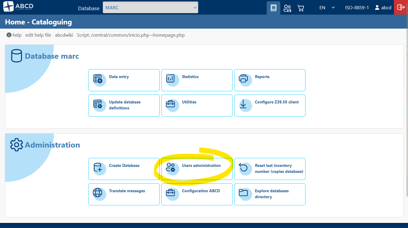 User Administration Menu