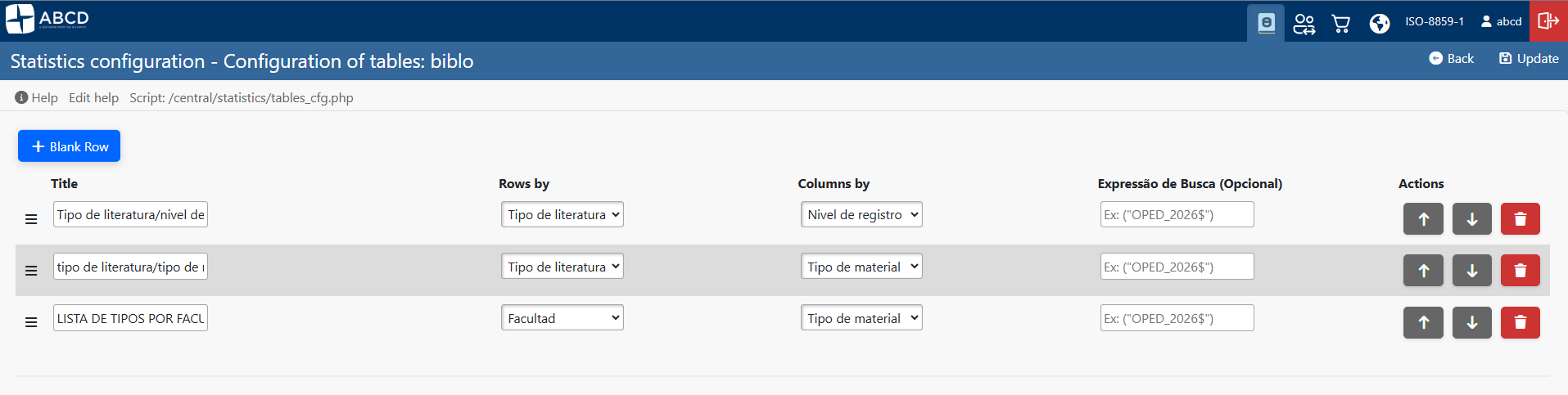Tables Configuration Dashboard