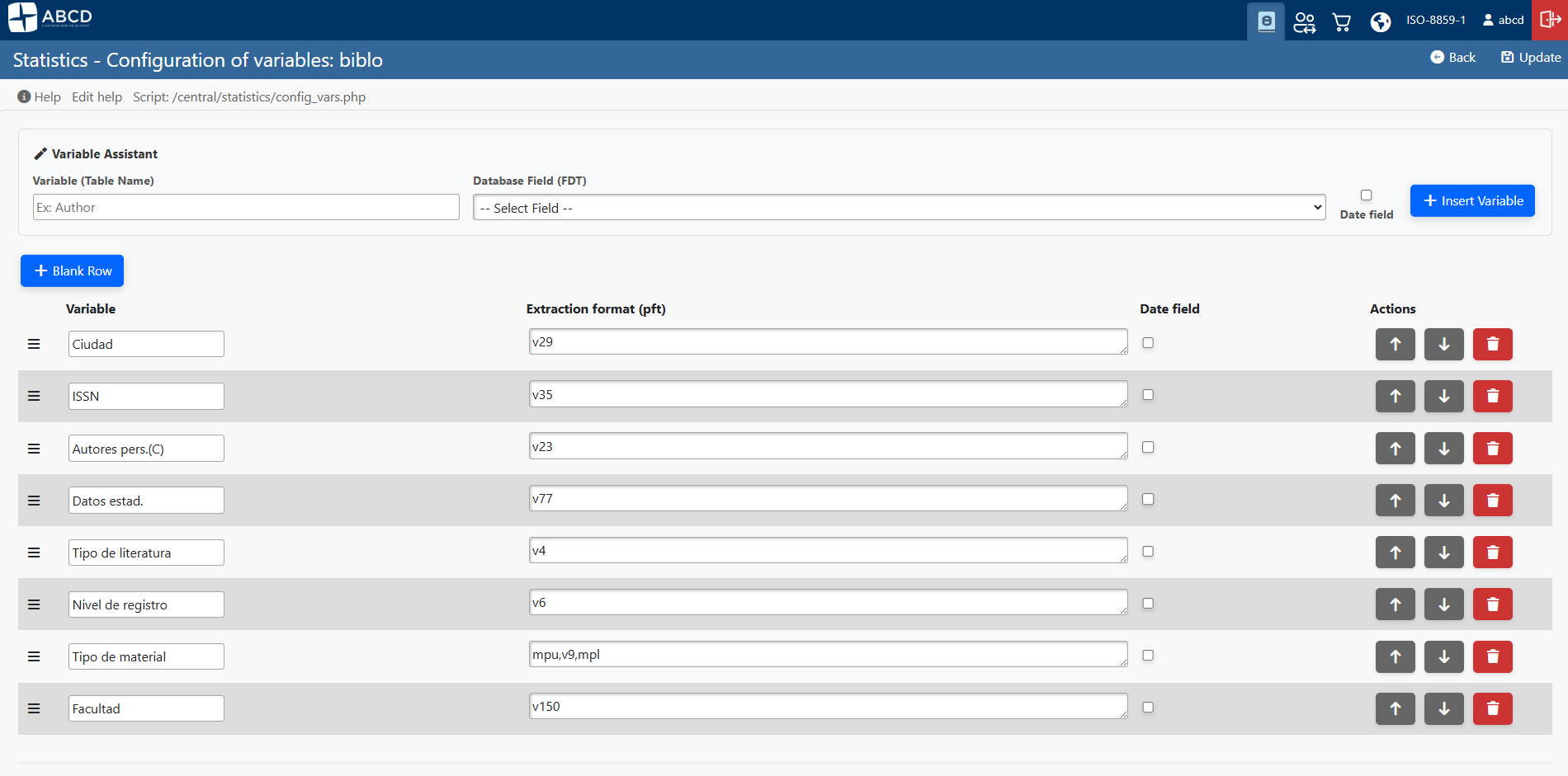 Variables Configuration Dashboard